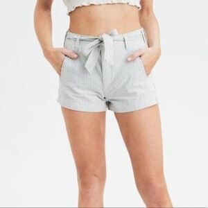 American Eagle Blue and White Striped Hi Rise Belted Short Shorts Size 2